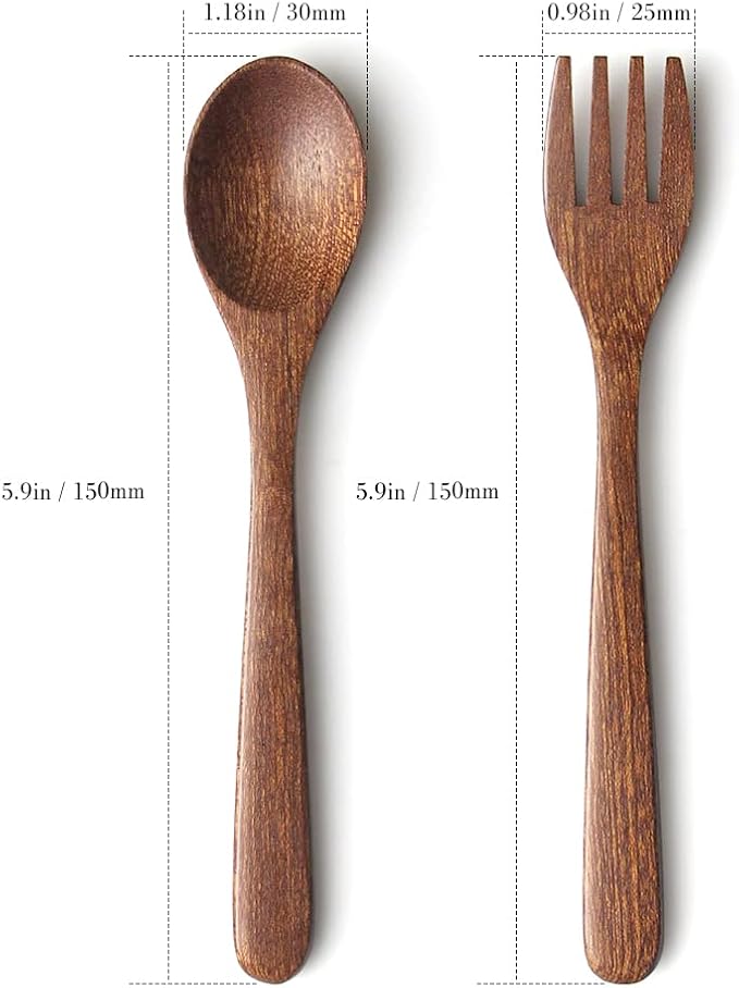 YFWOOD 4-Pieces Natural Wooden Kids Utensils Set, Child Forks and Spoons, Toddler Safe Flatware Hand polishing Anti-slip Portable and ultra light