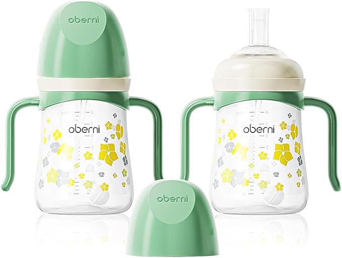 Oberni Baby Sippy Cup 240ml/8oz, Toddler Water Drinking Bottle with Non-Spill Valved Spout for 6+ Months, Green/2Pack