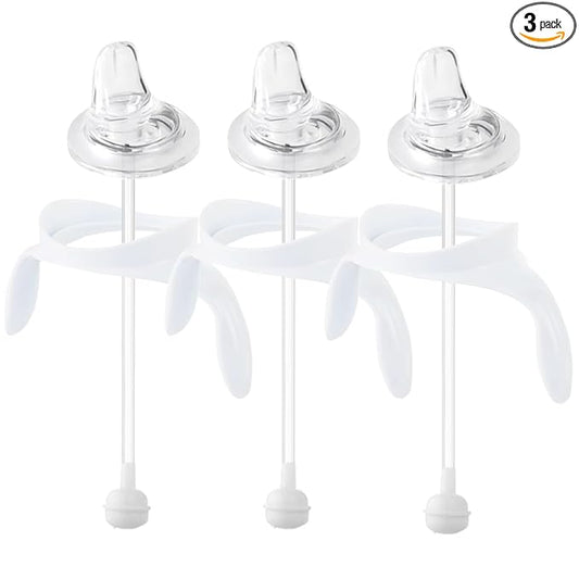 Spout Sippy Cup Conversion Kit for Philips Avent Anti-Colic Baby Bottles, Soft Straw Top and Weighted Straw Transition Kit with Handles, Pack of 3