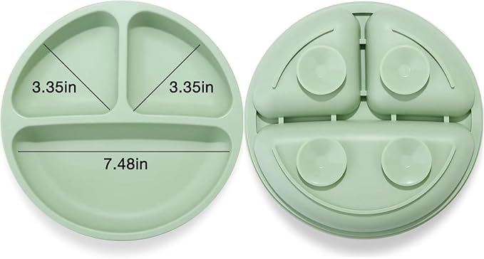 PandaEar 3 Pack Divided Unbreakable Silicone Baby and Toddler Plates - Non-Slip - Microwave Safe - Silicone (Pink Green Light Tan)