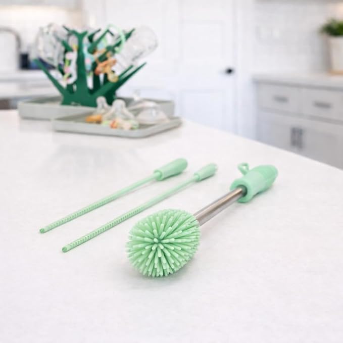 Haakaa Silicone Cleaning Brush Kit ??Household Cleaning Brushes for Bottles and Crevices ??Food-Grade Silicone: Dishwasher Safe (Kit-Lime)