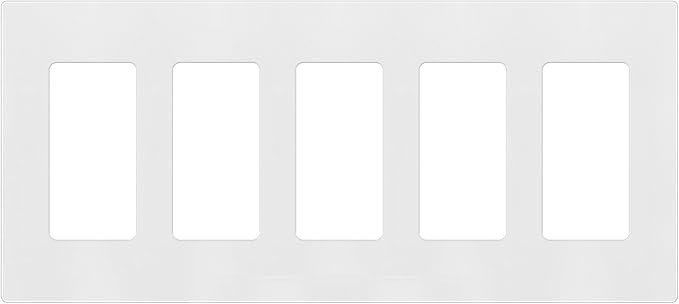 TG Screwless Decorator Wall Plates Child Safe Outlet Covers, Size 5-Gang 4.68" H x 10.14" L, Unbreakable Polycarbonate Thermoplastic, UL Listed, Glossy, White (1 Pack)