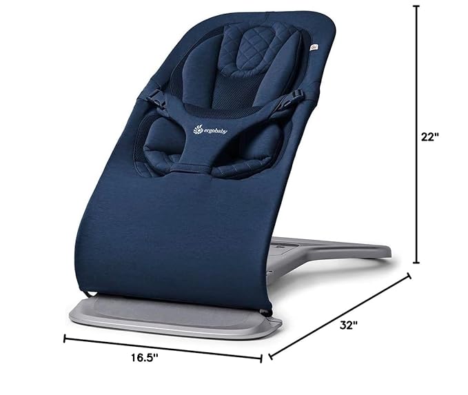 Ergobaby Evolve 3-in-1 Bouncer, Adjustable Multi Position Baby Bouncer Seat, Fits Newborn to Toddler, Midnight Blue