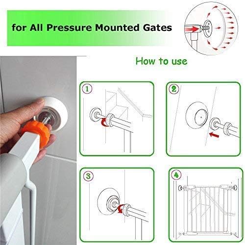 VMAISI 4 Pack Baby Extender Extension-M8(8mm) Child Safety Pressure Mounted Baby Gate Threaded Spindle Rods Replacement Parts Bundle with Wall Protector for Stairs Cup Guard (White, 8MM)