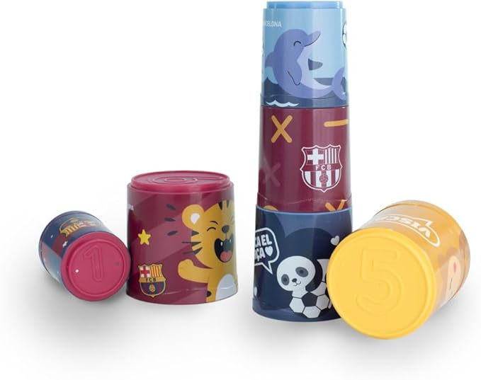 FC Barcelona Sorting & Stacking Toys, Montessori for 1 Year Old, +2 Year Old Boy, Kids Cups, Baby Toys 1 Year Old, Shape Sorter, Made in Spain, Stacking Cubes for Babies | Barça Offical License