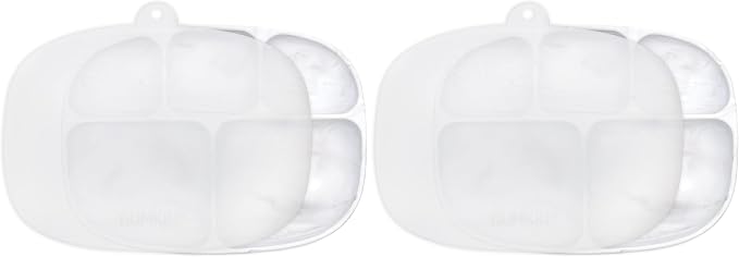 Bumkins Toddler and Baby Suction Plate, Silicone Divided Grip Dish and Lid, Large 5-Section Tray for Kids, Essentials in Children Feeding Supplies, Non Skid Stick Bottom, for Ages 6 Months Up, Marble
