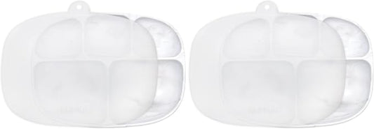 Bumkins Toddler and Baby Suction Plate, Silicone Divided Grip Dish and Lid, Large 5-Section Tray for Kids, Essentials in Children Feeding Supplies, Non Skid Stick Bottom, for Ages 6 Months Up, Marble
