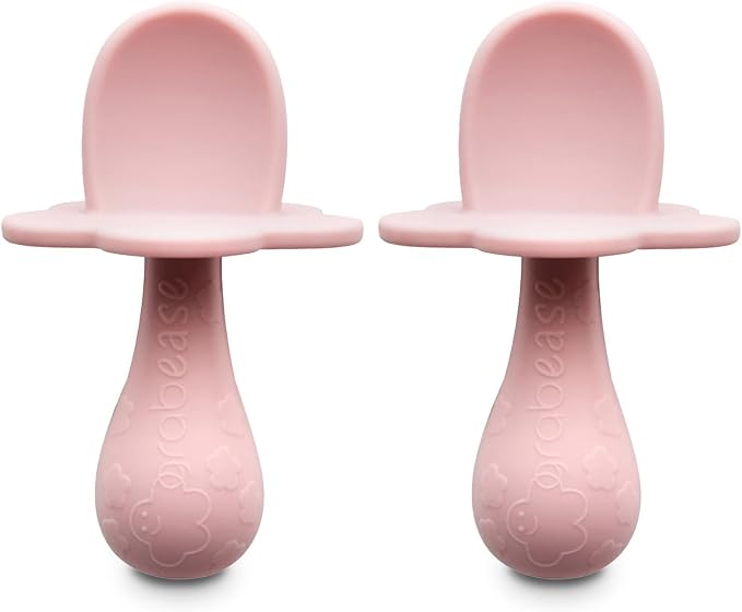Grabease Spoon - Silicone Spoons 2-Pack Blush - Soft Utensils - Dishwasher-Safe, Easy-Grip