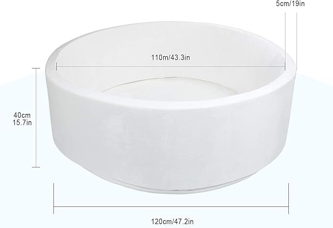 TRENDBOX Extra Large Foam Ball Pit for Toddlers, 47x14 inch Soft Baby Ball Pit with Washable Velvet Cover (Balls not Included)-White