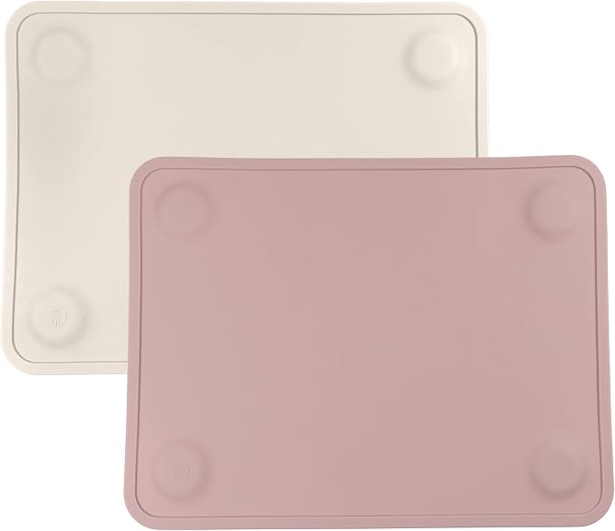 WeeSprout Silicone Suction Placemats for Babies, Toddlers & Kids, Durable Food Grade Silicone with Non-Slip Suction, Raised Edges Contain Mess, Dishwasher Safe, for Dining Table & Restaurants, 2 Pack