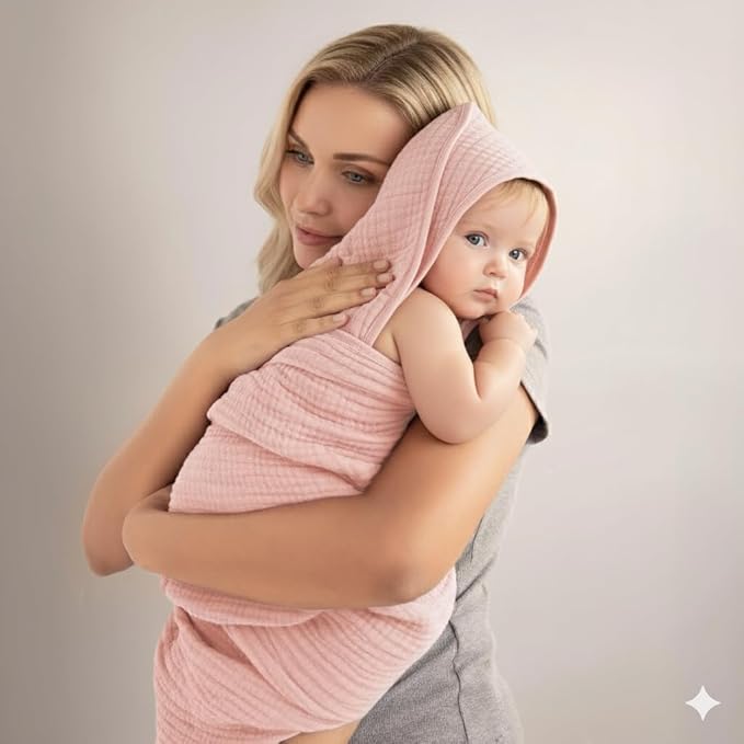 Muslin Hooded Baby Towels for Newborns, 32"x32", 100% Cotton ??6 Layers Super Soft Absorbent Breathable, Baby Bath Towel, Toddler Bath Towel ??Pack of 2