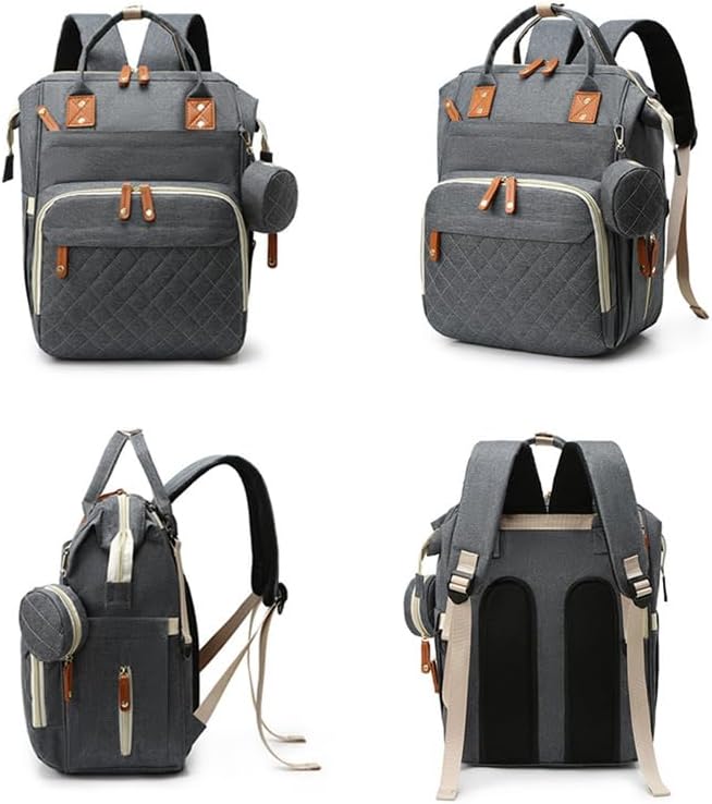 Diaper Bag Backpack, Multifunctional Travel Baby Bag with Changing Pad, Insulated Bottle Holders, Pacifier Case & Stroller Straps, Large Capacity Water Resistant, Unisex (Light Gary)