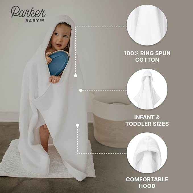 Parker Baby Co. Premium 100% Soft Ring Spun Cotton Hooded Toddler and Kid Bath Towel Plush Towel with Hood for Newborns and Babies