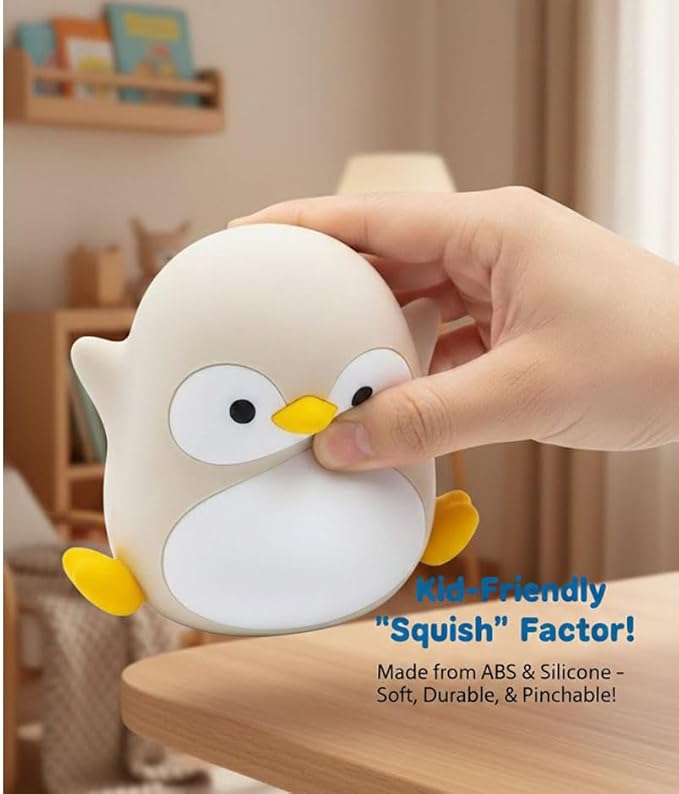 Cute Penguin Night Light for Kids, Squishy Silicone Rechargeable Night Light with 3 Brightness Levels, 30 Min Timer, Fun Cute Lamp for Nursery, Toddler & Baby Bedroom Decor (Penguin Night Lights)