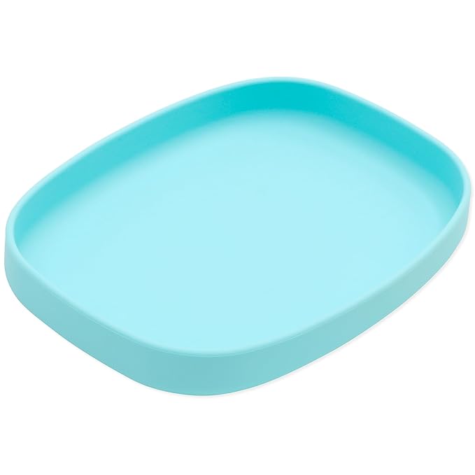 Bumkins Toddler and Baby Suction Plate, Silicone Grip Dish Large Tray for Big Kids, Fits Most Highchairs, Essential Children Feeding Supplies, Non Skid Sticky Bottom, Platinum Silicone, Blue