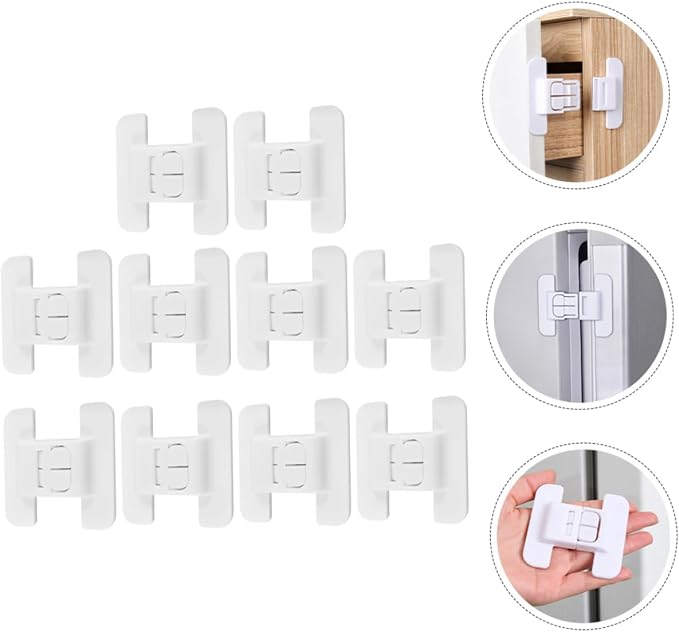 10 Pack Child Safety Cabinet Locks Baby Proof Drawer Locks for Kitchen Fridge Cupboard Child Locks Anti-Clip Hand Lock Buckle 2.75X2.75X0.39 Inch for Home Childproofing