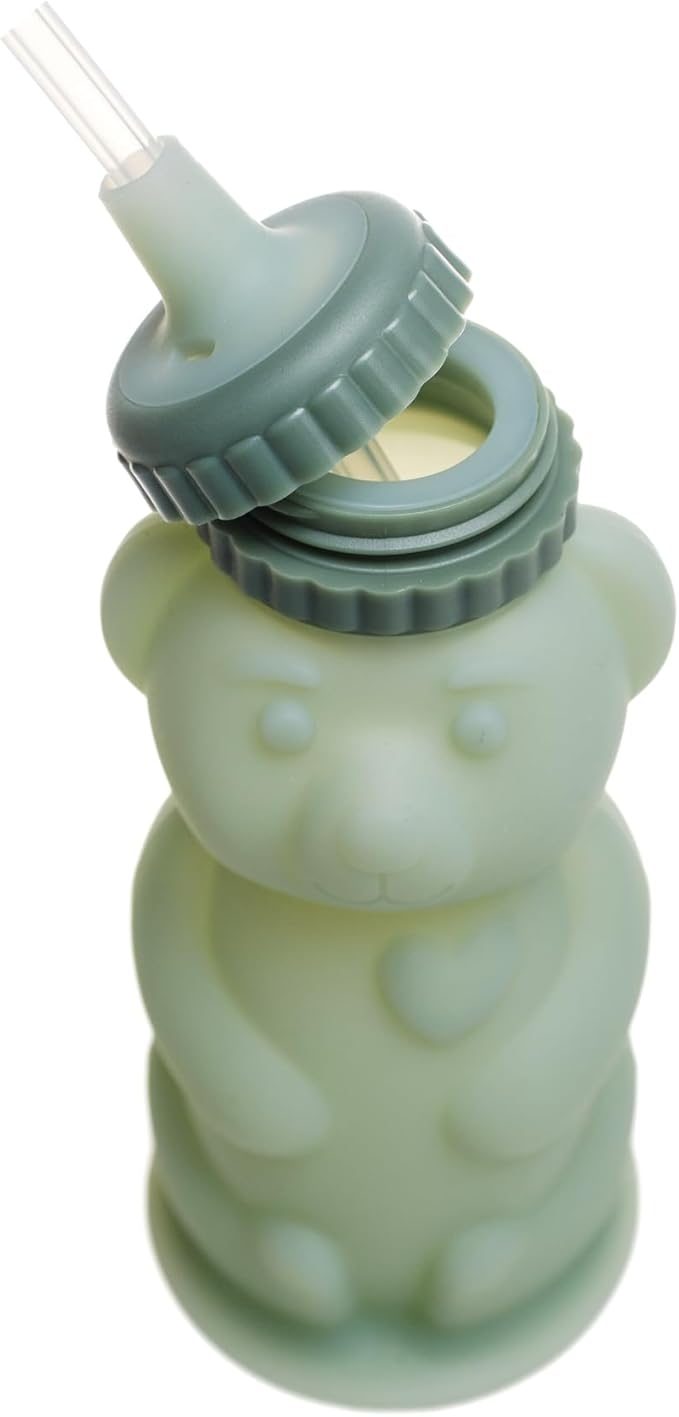 TalkTools Honey Bear Silicone Straw Cup, Dishwasher Safe Baby Drinking Bottle,Premium Food-Grade Material, Honeybear Sippy Cup for Ages 4+ Months, Kids and Toddlers (Single 8oz)-Bubblegum
