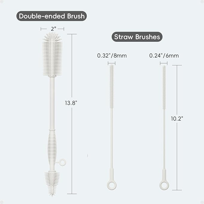 Silicone Cleaning Brush Kit,Water Bottle and Straw Cleaner Brush Set for Tumbler,Baby Bottle,Breast Pump Part,Nipple,Sippy Cup,Glass,Dishwasher Safe,BPA Free,3 Pcs