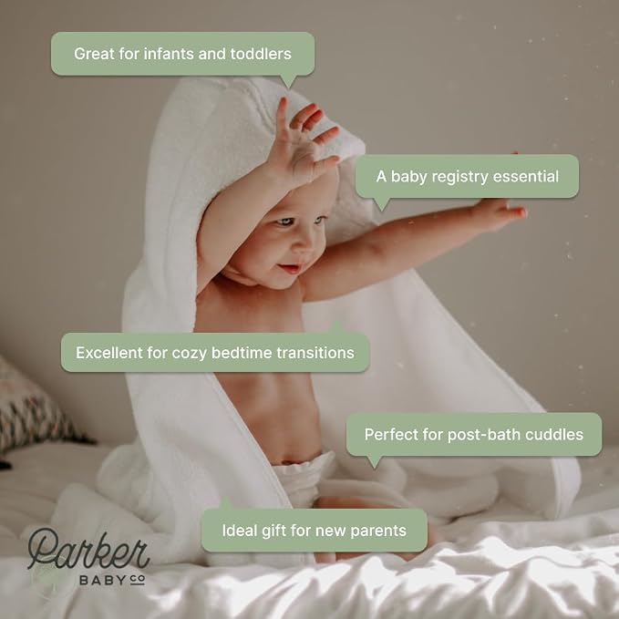 Parker Baby Co. Premium 100% Soft Ring Spun Cotton Hooded Toddler and Kid Bath Towel Plush Towel with Hood for Newborns and Babies