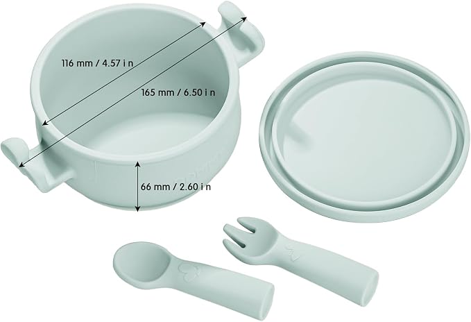 Dommy Silicone Strong Suction Baby Bowl with Spoon & Fork, Silicone Tableware for 6M+ Babies, Suction Bowl with Lid, Ideal Baby Gift Set for Solid Food Adding,Chalk Blue