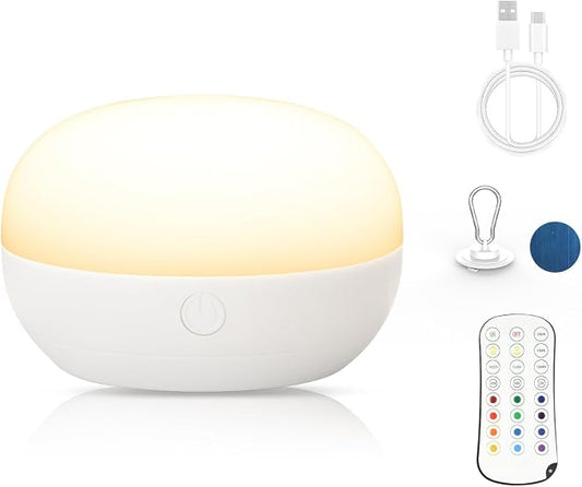 Rechargeable LED Night Light for Kids - Dimmable Bedside Lamp with Remote Control, Portable Baby Night Light with 17 Colors Changing & Timer Setting for Baby Nursery Toddler Room Breastfeeding