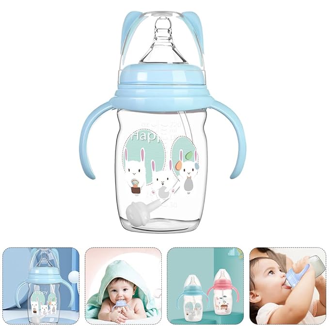 Milisten 1pc Boy Girl Straw Cup Boy Girl Milk Bottle Bloating Straw Bottle Double Handles