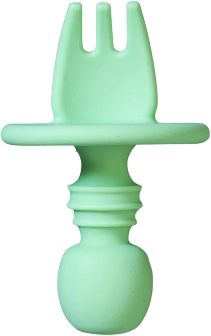 SARO “Nordic” Training Utensil Set: Silicone Ergonomic Spoon & Fork for Baby-Led Weaning & Self-Feeding (Hunter Mint)