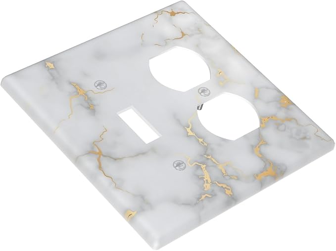 Luxury White And Gold Marble Abstract Modern Wallplates 1 Toggle 1 Duplex Switch Plate Electrical GFCI Faceplate Decorative Light Switch Covers for Bathroom Kitchen Decor
