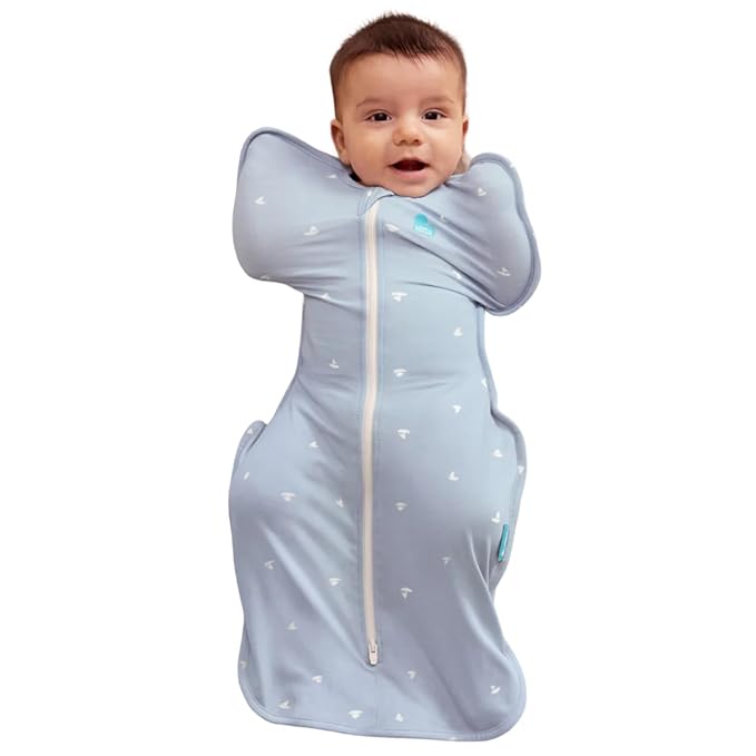 Love to Dream Swaddle Up Viscose from Bamboo, Arms Up Position, Soft and Sustainable Bamboo Fabric, Versatile Wearable Blanket, 1.0 TOG (20-24°C) Ideal for Moderate Temps, Medium 8-13 lbs, Boats Mist