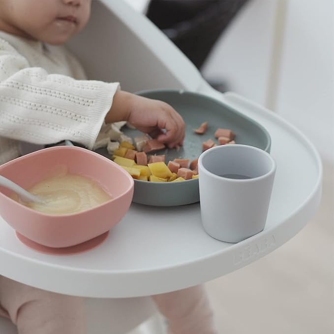 BEABA Silicone 4 Piece Baby Feeding Set, Suction Plates for Baby, High Grade Food Safe Silicone, Baby Must Haves, Eucalyptus