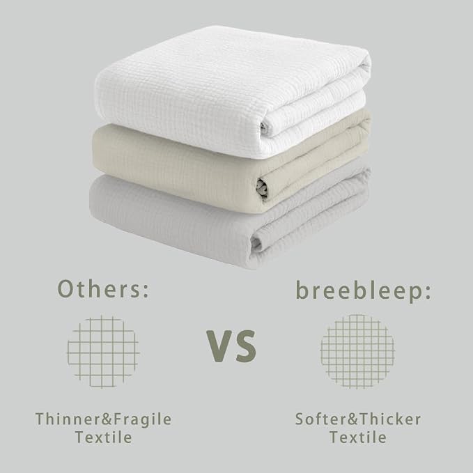 Muslin Swaddle Blankets for Baby Boy - 3 Pack 47x47 Inch Large Receiving Blankets, Soft Breathable Cotton Nursery Swaddles for Newborn, Infant & Todler (Gray, Cream White, White)
