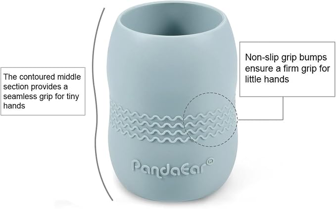 PandaEar 3 Pack 100% Tiny Silicone Drinking Training Cup for Baby and Toddler, Tiny Open Cups for Infants, 3.5oz (Blue/Green/Tan)