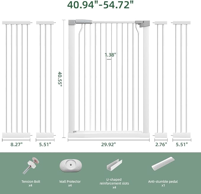 40.55" Extra Tall Baby Gate for Doorways Stairs, 40.9"-54.7" Wide Tall Dog Pet Gates No Drill, Large High Child Kid Safety Door Walk Thru, Cat Proof Barrier Hallway Kitchen Indoor House, White