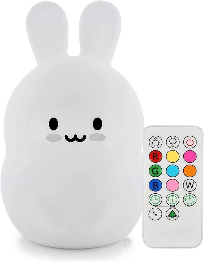 Rabbit Night Light for Kids, Bedside Lamp for Children, Baby Nursery Lamp for Breastfeeding Safe, Break Resistant, Adjustable Brightness & Color, Touch Control + Remote Control - Medium Rabbit