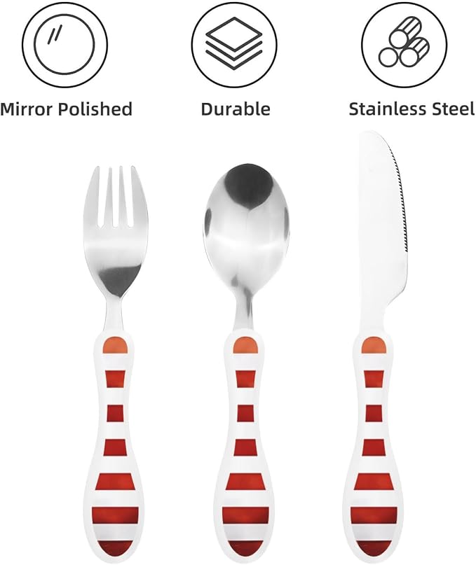 Vintage American USA Flag Print Knife, Fork and Spoon Set - Stainless Steel Flatware Set, Silicone Handle, Durable Kitchen Utensils