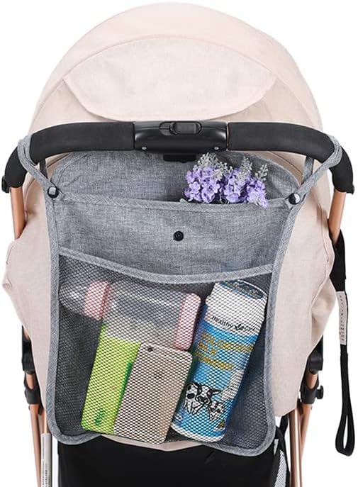 Alovexiong Baby Stroller Organizer Pocket-for bottles Nappy Baby Cloth Diaper Storage Secure Straps Detachable Webbing Easily Crab Strollers with Two Storage Pockets Front Mesh(Grey)