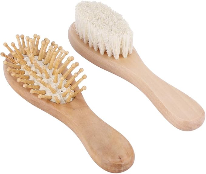 GLOGLOW Nan Baby Soft Goat Hair Brush Comb Set, Wooden Handle, Gentle for Infants, for Newborns and Toddlers Personal Care Products