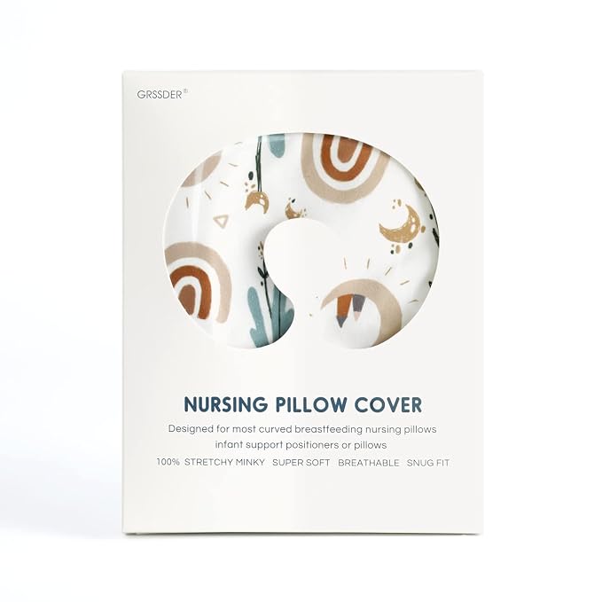 GRSSDER Nursing Pillow Cover Stretchy Minky Removable Nursing Covers for Breastfeeding Pillows, Ultra Soft Comfortable Slipcover for Boy and Girls, Cute Rainbow Pattern