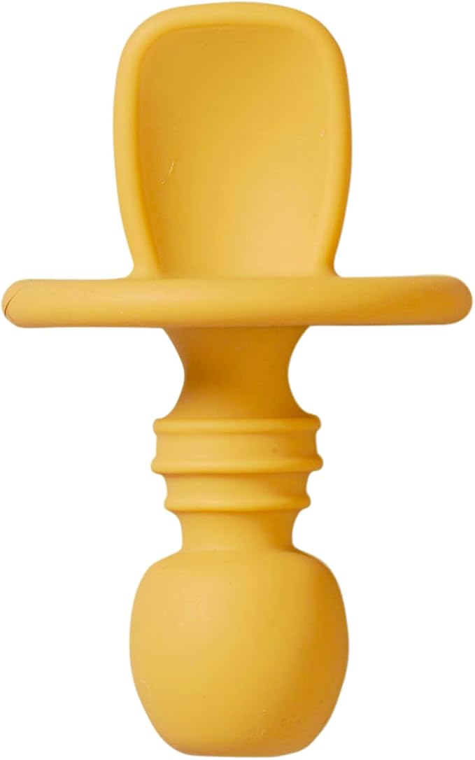 SARO “Nordic” Training Utensil Set: Silicone Ergonomic Spoon & Fork for Baby-Led Weaning & Self-Feeding (Mustard)
