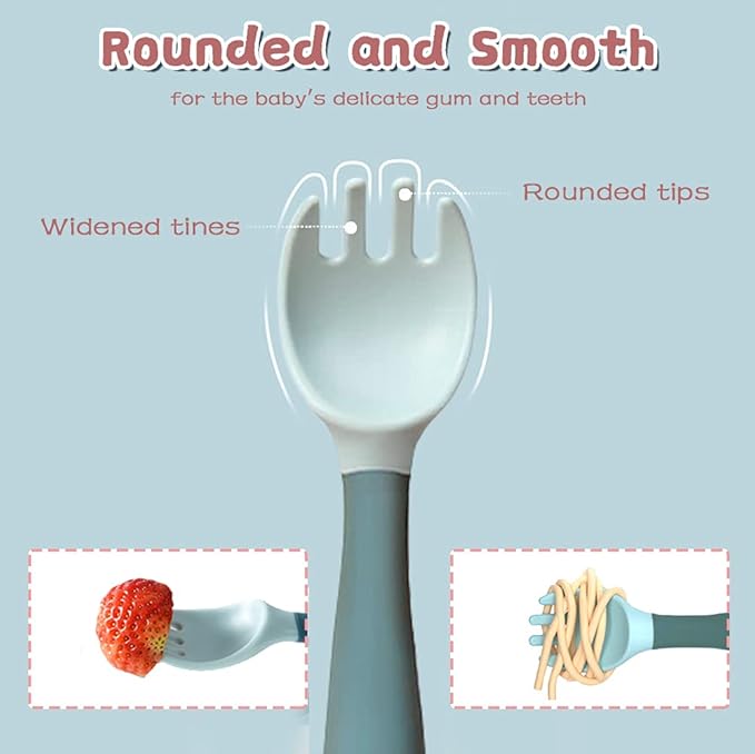Toddler Utensils with Travel Case, Baby Spoon and Fork Set for Self-Feeding Learning Bendable Handle Silverware for Kid Children (2 Set, Yellow&Green)