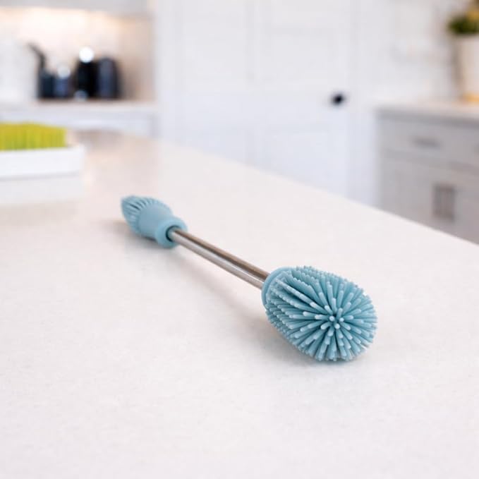 Haakaa Silicone Cleaning Brush Kit ??Household Cleaning Brushes for Bottles and Crevices ??Food-Grade Silicone: Dishwasher Safe (Brush-Mist Blue)