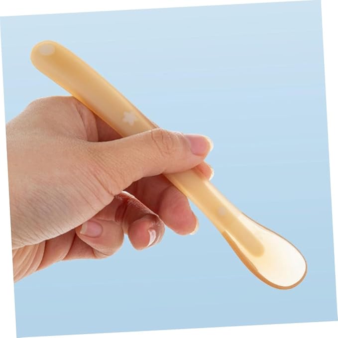 Toyvian Silicone Soft Spoon for Newborns and Ergonomic Training Weaning Utensil with Wide Head Lightweight Tool for - and Water Safe and Portable in Light Yellow