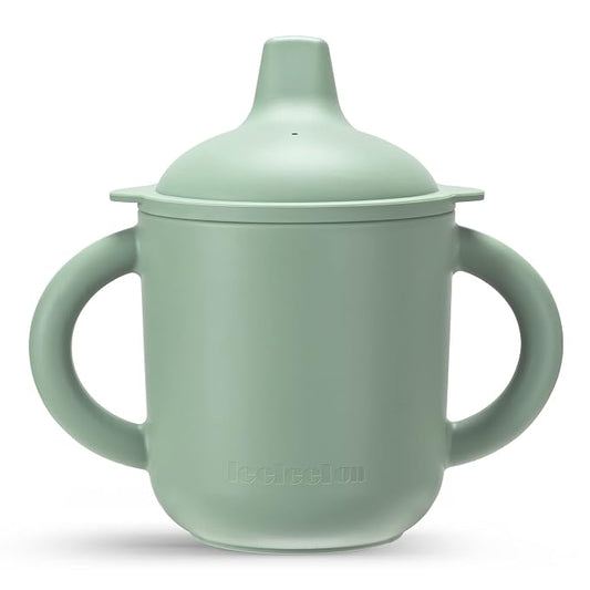 Leeleelon® Silicone Sippy Cup for 6+ Month Old, 6 Oz, 100% Leak-Proof Sippy Cup for Baby with Handles, Platinum Silicone (Cambridge Blue)