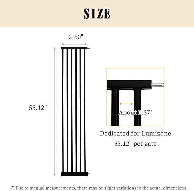 Lumizone Extra Tall Pet Gate 55.12" High Pressure Mounted 12.60" Wide Extension kit 1.37" Gap (Black, 55.12" H x 12.60" W, Extension)