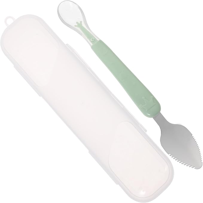 Kisangel Baby Scraper Spoon, Double Head Silicone Spoon Fruit Mud Puree Scraper for Practical Baby Training Feeding Shower, Green