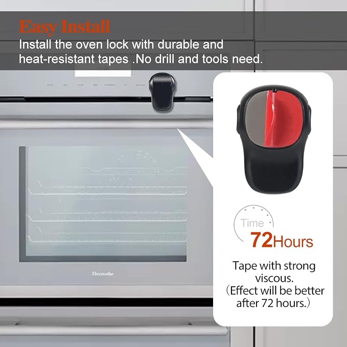 EUDEMON Child Safety Heat-Resistant Oven Door Lock, Oven Front Lock for Kids Easy to Install, Use Adhesive,No Screws or Drill (1 Pack,Black)(ONLY for Flat Surface)