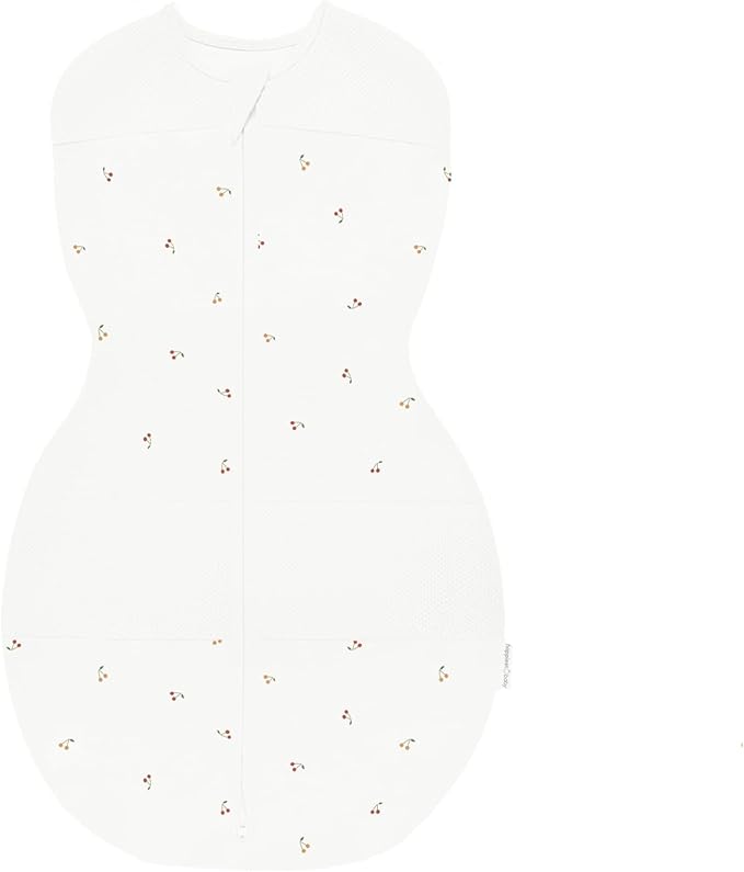 Happiest Baby Sleepea 5-Second Swaddle - 100% Organic Cotton Baby Swaddle Blanket - Doctor Designed Promotes Healthy Hip Development (Ivory Cherries, Large)