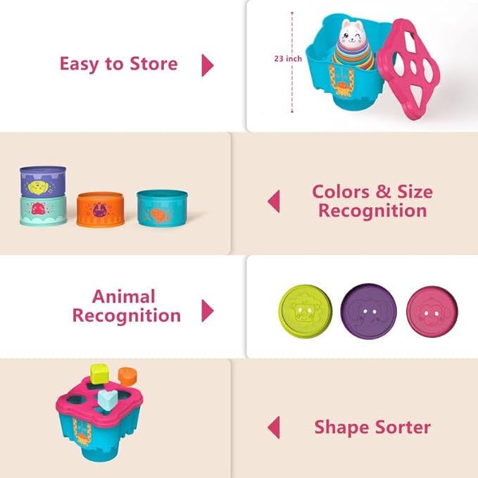LTKFFFdp Baby Stacking Toys for Toddler 1-3, Nesting Cup Shape Sorter for Infant 6 to 12-18 Month, Learning Stackable Block, Birthday Gift for Girl Boy 9 Month