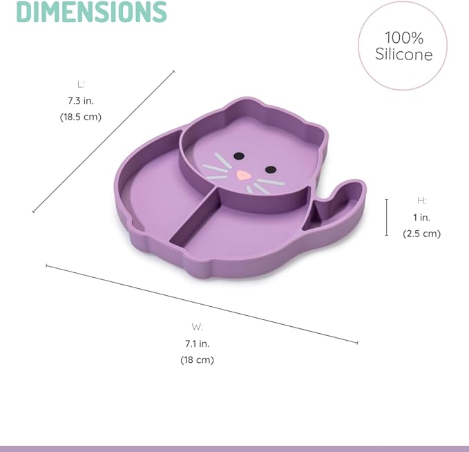 melii Silicone Suction Plate for Babies & Toddlers | Divided Baby Led Weaning Plate, BPA-Free, Non-Toxic, Dishwasher & Microwave Safe, Fits Most High Chairs, 6+ Months (Cat)