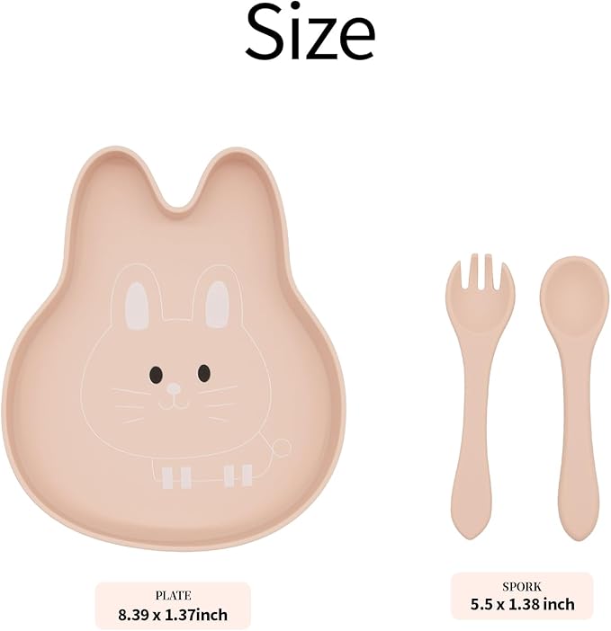BabyX Baby Silicone Feeder Set, 3-pcs Home Critter-themed Baby Plate with Suction, Spoon and Fork for Babies Toddler Kids, BPA-Free, Baby Utensils Feeding Supplies, Microwave and Dishwasher Safe